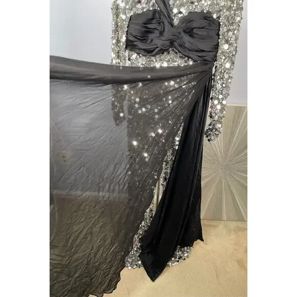 MOSCHINO COUTURE Sequin Embellished Metal Plaque Silk Bustier Jumpsuit Size 10 - Picture 9 of 16